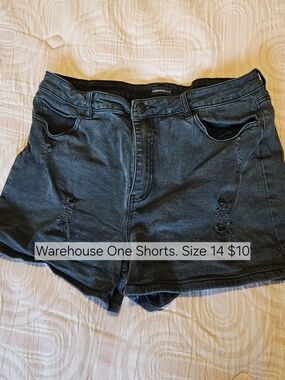 Warehouse Black Distressed Denim Shorts
